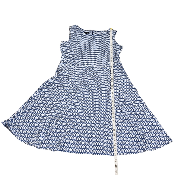 Talbots Sleeveless Blue Geometric Print Midi Dress Lg Fit N Flare Summer Career - Picture 11 of 12